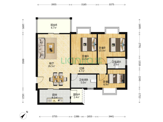 家好花苑 3室1厅2卫 98平方