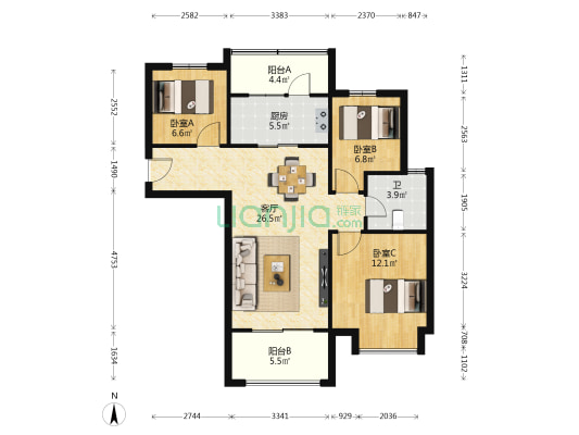 碧桂园天麓山北苑 3室1厅1卫 100平方