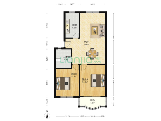 瑞丽新村 2室1厅1卫 86平方