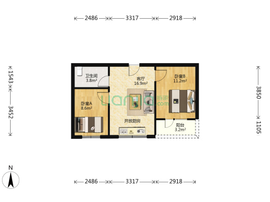 长城世家二期 2室1厅1卫 58平方