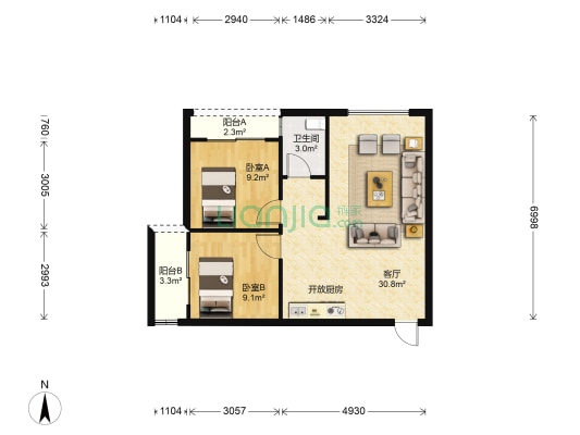 南地大厦·天都花园 2室1厅1卫 71平方