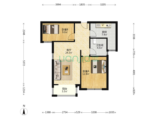 泉鑫佳苑西区 2室1厅1卫 85平方