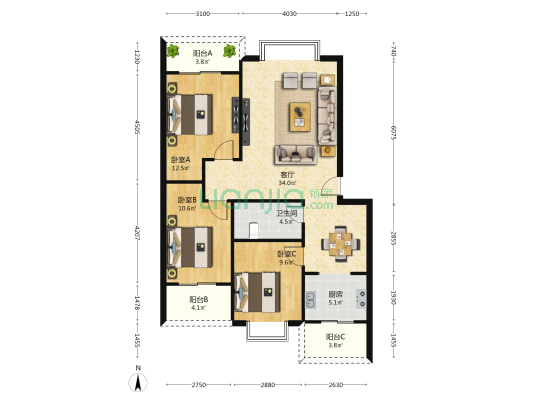 邻水园 3室1厅1卫 101平方