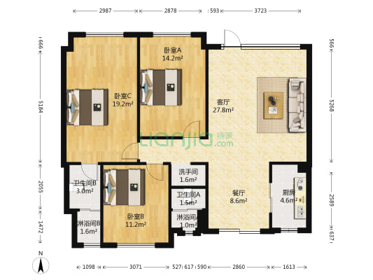 碧桂园紫台 3室2厅5卫 125平方