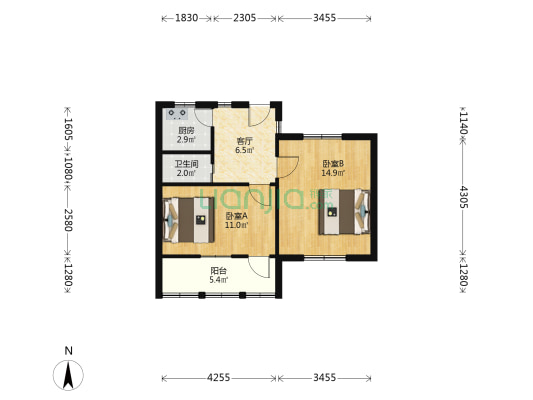 游泳巷20号 2室1厅1卫 53平方