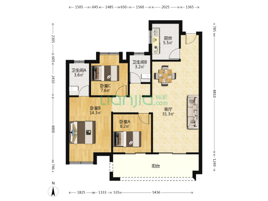 水秀江南花园 3室1厅2卫 101平方