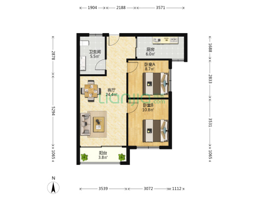 金榜佳苑西区 2室1厅1卫 88平方