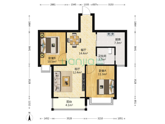 望阳绿茵广场 2室2厅1卫 86平方