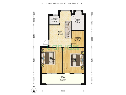 昌隆小区 2室1厅1卫 66平方