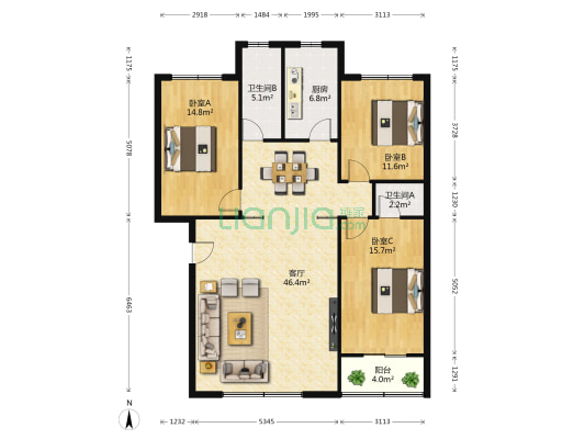 收割机厂家属楼 3室1厅2卫 132平方