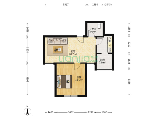 绚丽园 1室1厅1卫 64平方