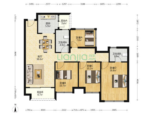 佳兆业东江新城十二期 4室1厅2卫 124平方