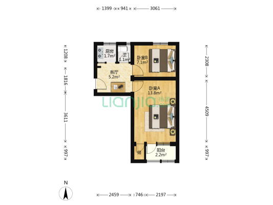 右外西三条 2室1厅1卫 40平方