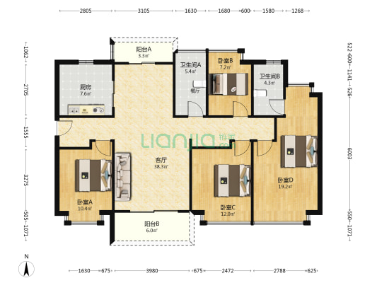万象府 4室1厅2卫 138平方