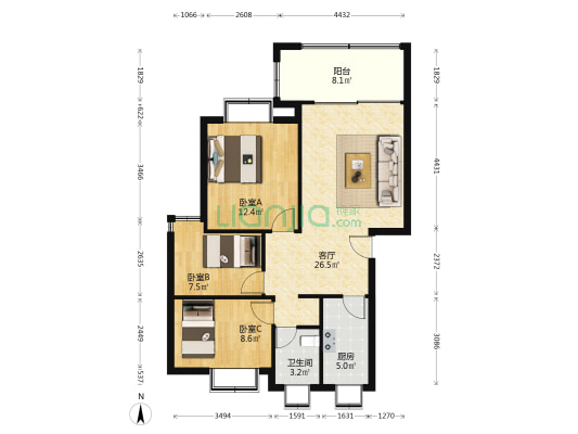 桂园小区一区 3室1厅1卫 81平方