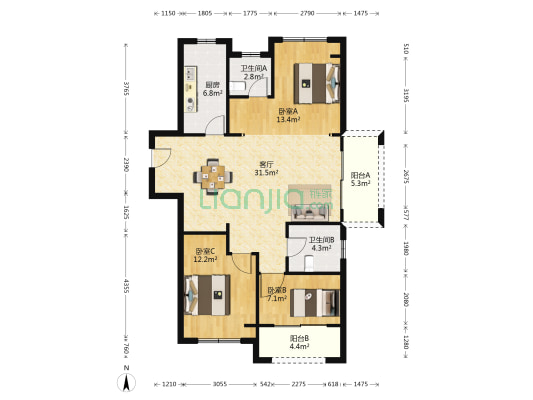 凤凰春晓 3室1厅2卫 114平方
