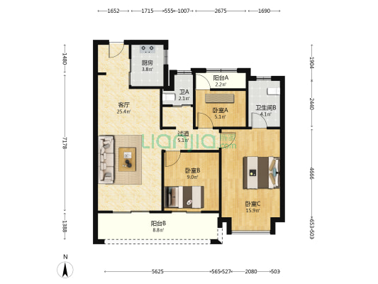 中南紫云集里 3室1厅2卫 105平方