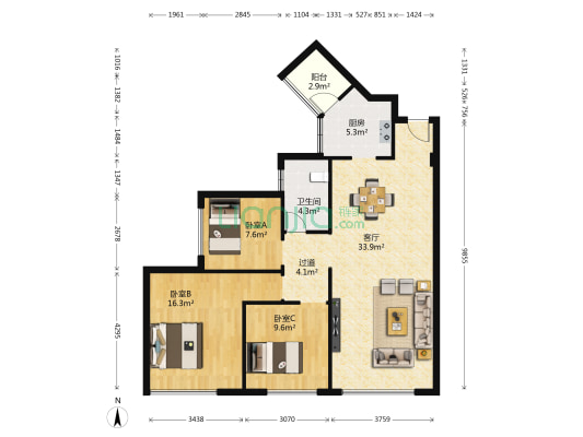湖滨西街111号 3室1厅1卫 100平方