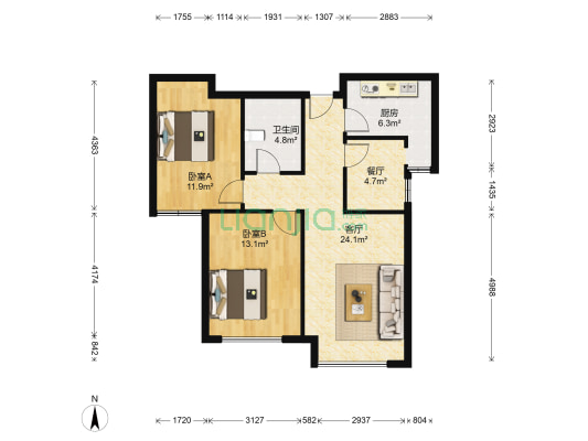业主诚意出售 价格可议 户型方正-户型图