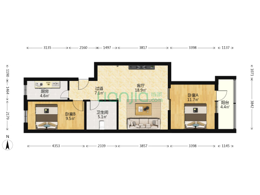 阜成路95号院 2室1厅1卫 78平方
