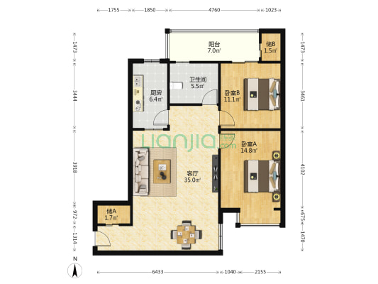 湖景嘉苑 2室1厅1卫 123平方