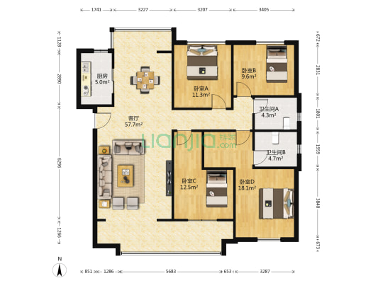 铜锣湾九街云顶 4室1厅2卫 175平方