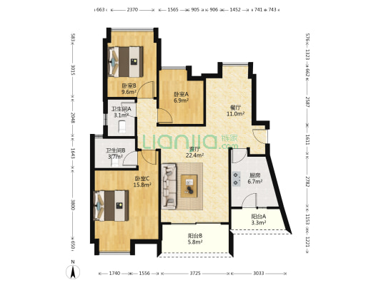 汇景凯伦湾花园 3室2厅2卫 105平方
