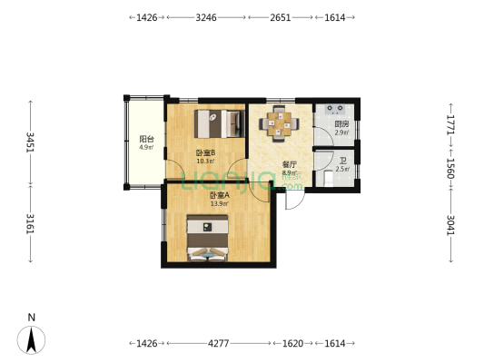 东灵路 2室1厅1卫 55平方