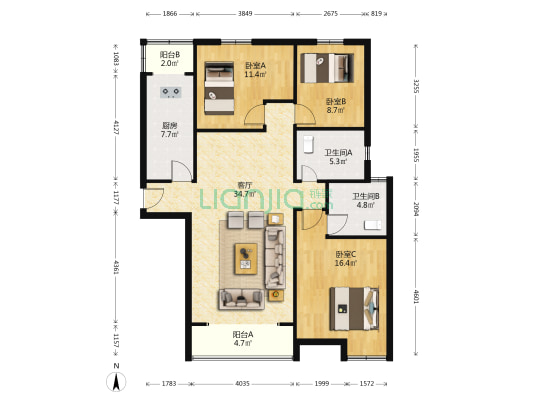 石油家园 3室1厅2卫 132平方