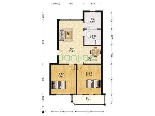 亚东楼 2室2厅1卫 95平方