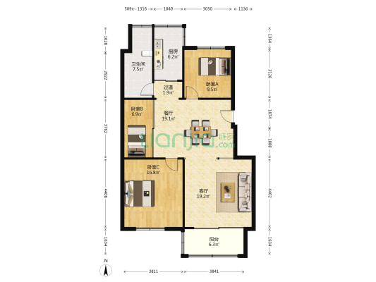 永和花苑 3室2厅1卫 111平方