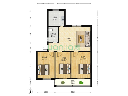 劳动就业局家属楼 3室1厅1卫 90平方