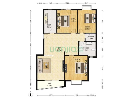 豪世优庭 3室1厅2卫 136平方