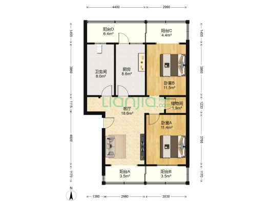凤凰山路56号 2室1厅1卫 93平方