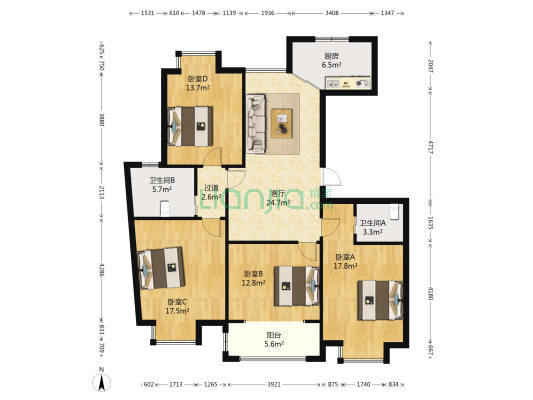阳光春城 4室1厅2卫 139平方