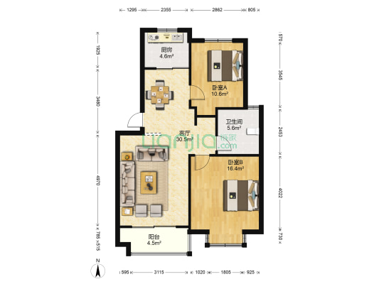 经纬玲珑家园 2室1厅1卫 86平方