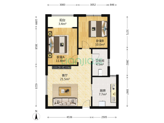 中房青年城 2室1厅1卫 78平方