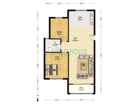 华盛六园 1室1厅1卫 117平方