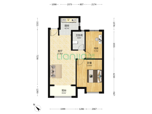 绿地中央广场B区 2室1厅1卫 85平方