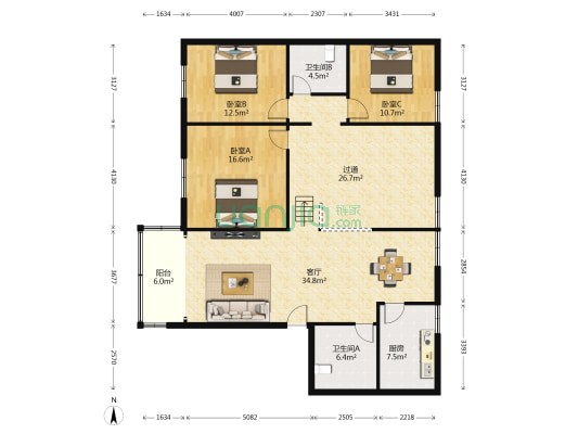 红建路北段8号居民楼 3室1厅2卫 148平方