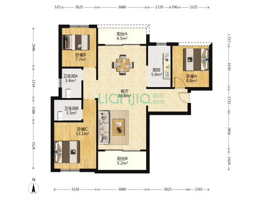 保利雲上 3室1厅2卫 108平方