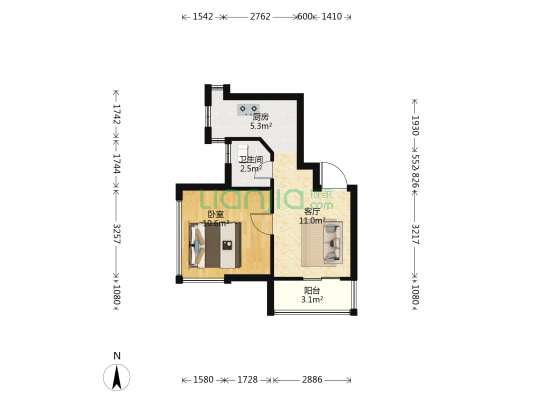 群升国际H区佳境苑 1室1厅1卫 47平方