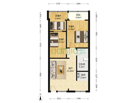 定西南路家属楼 3室1厅1卫 78平方