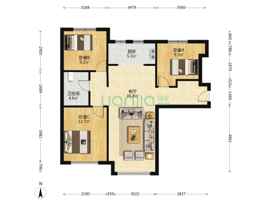 满二，精装修，南北通透，低楼层，出现便利-户型图