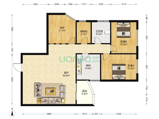 同辉花园 3室1厅1卫 147平方