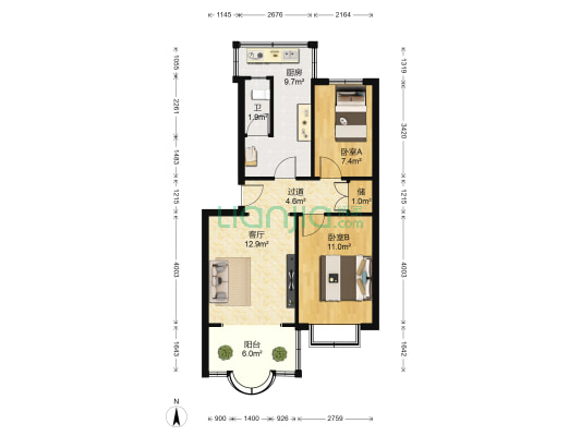 江边小区 2室1厅1卫 68平方