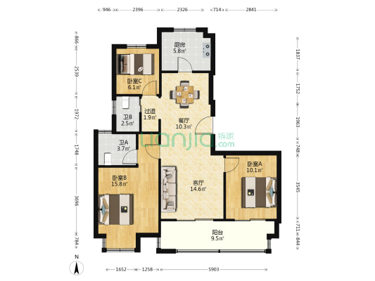 瑞晓雅苑 3室2厅2卫 112平方