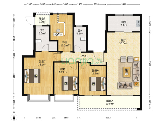 旭辉铂宸府 4室1厅2卫 138平方