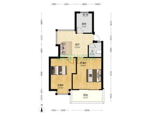 远西石鼓观鳌小区 2室1厅1卫 63平方