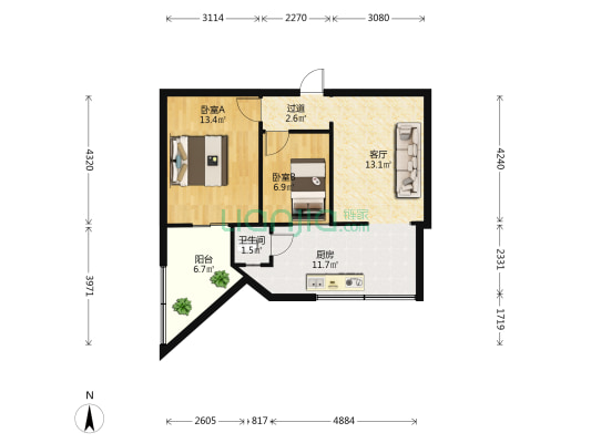建安公司宿舍 2室1厅1卫 43平方